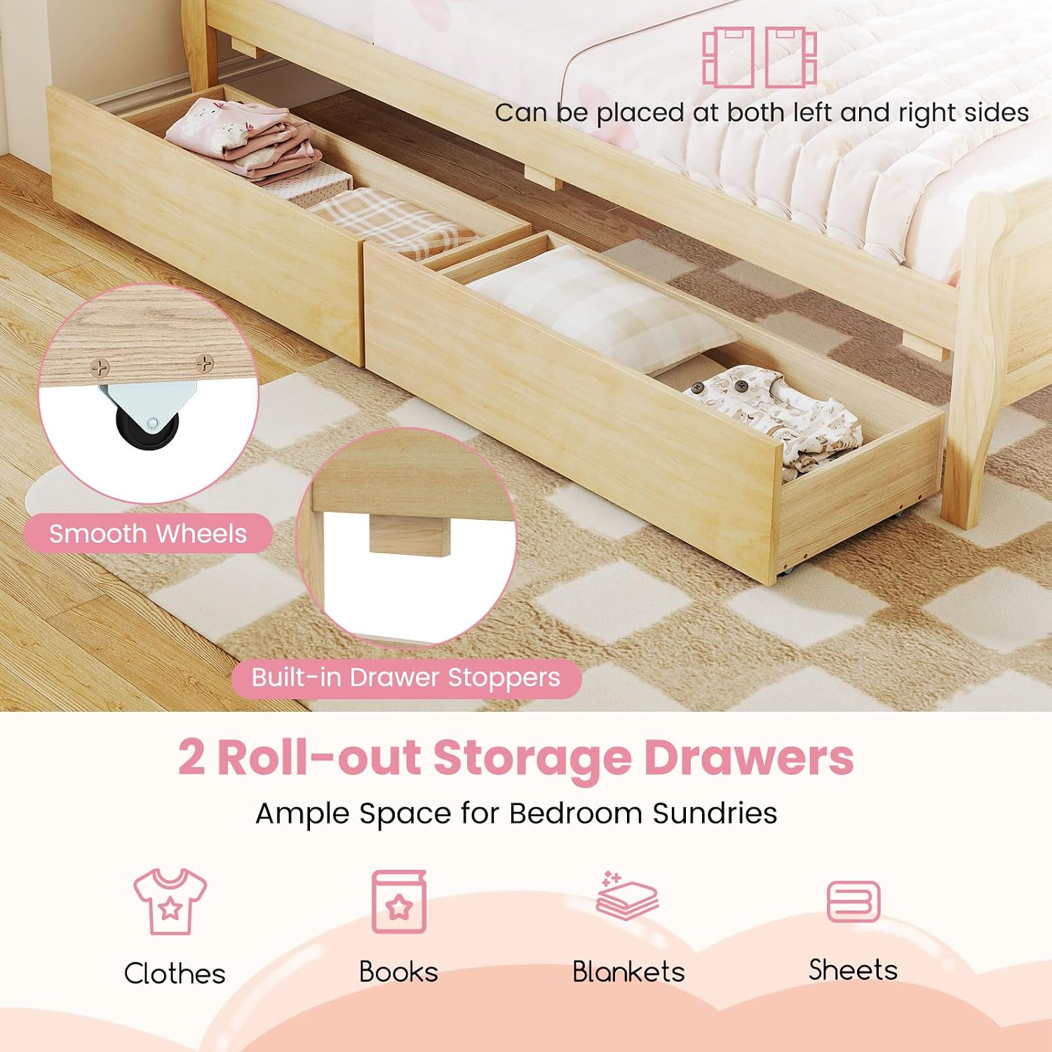 Natural Twin Storage Bed With 2 Drawers
