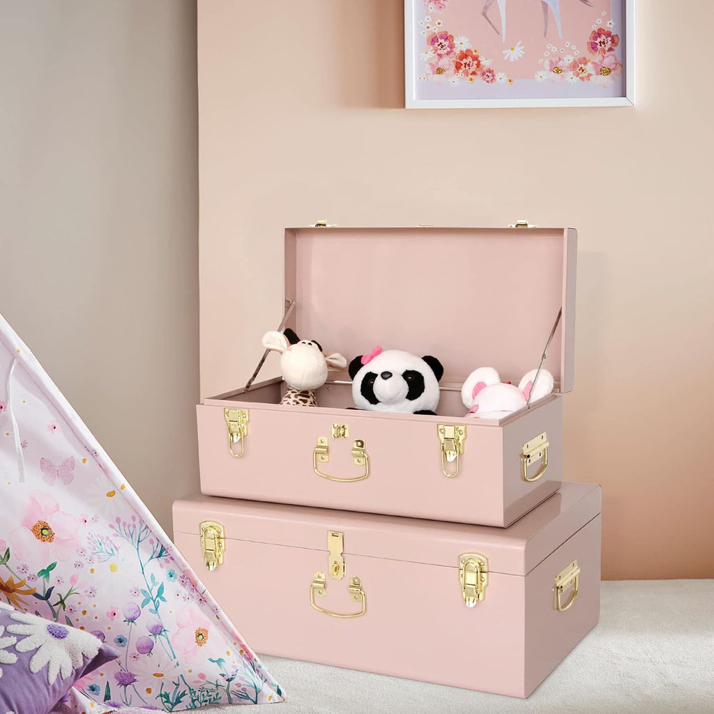 Pink Metal Storage Trunks Set Of 2