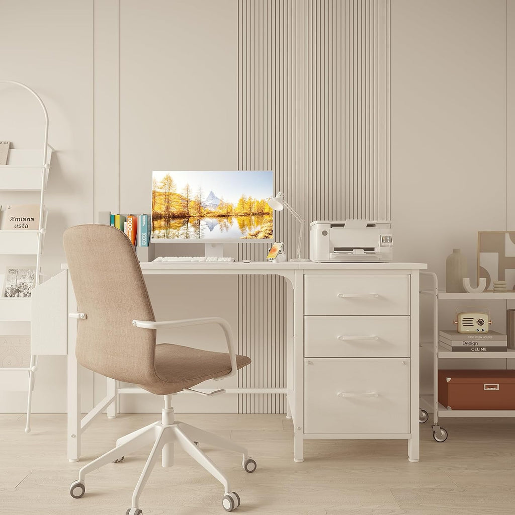 White 47" Desk With File Cabinet