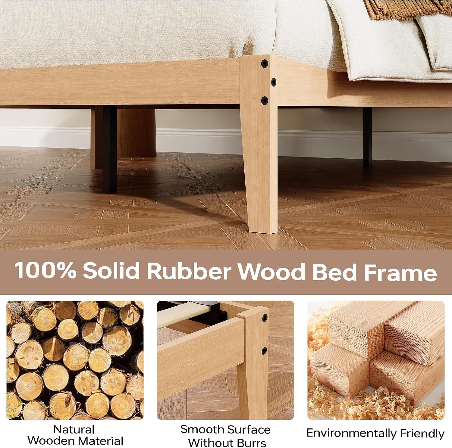 Queen Size Rubberwood Platform Bed Frame