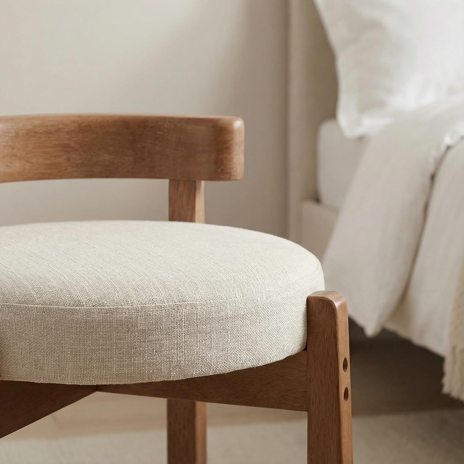 Beige Linen Low‑Back Makeup Ottoman Stool