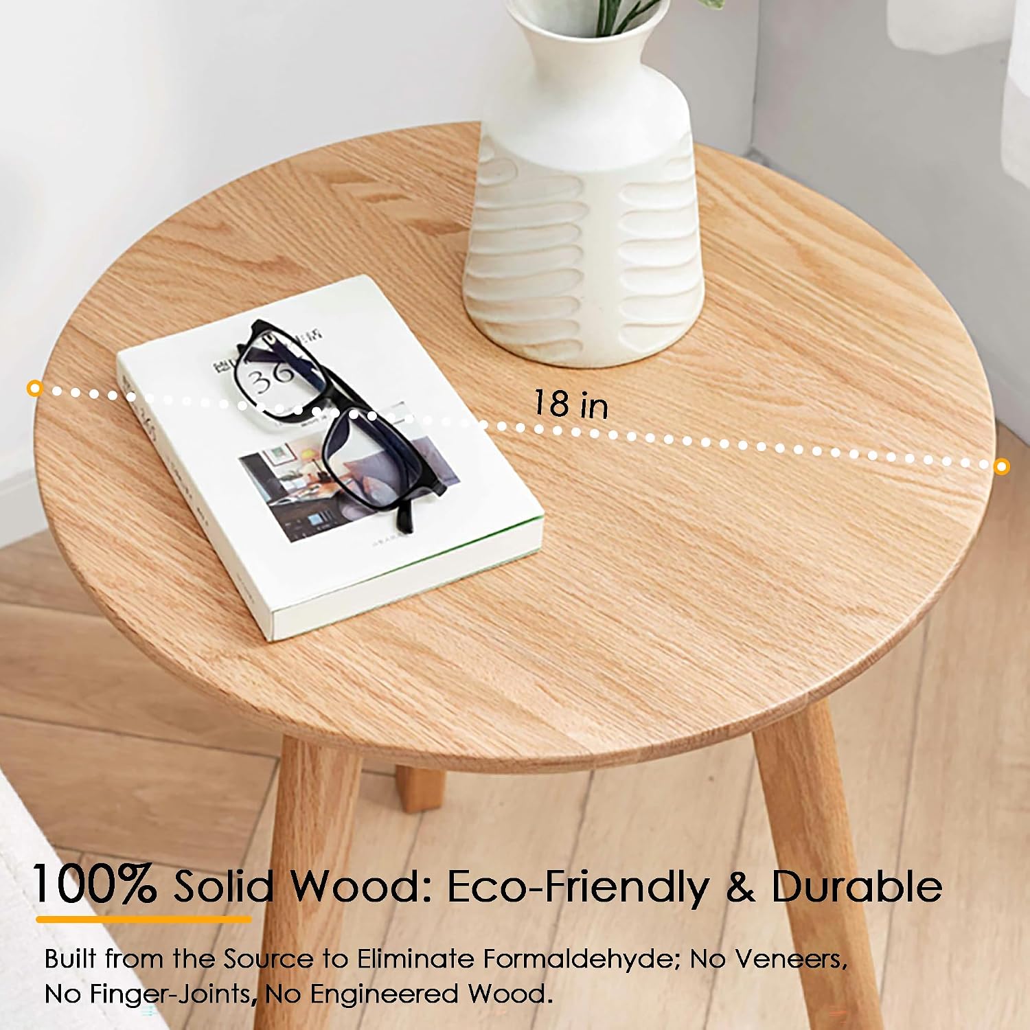 Solid Oak Round Accent Side End Table