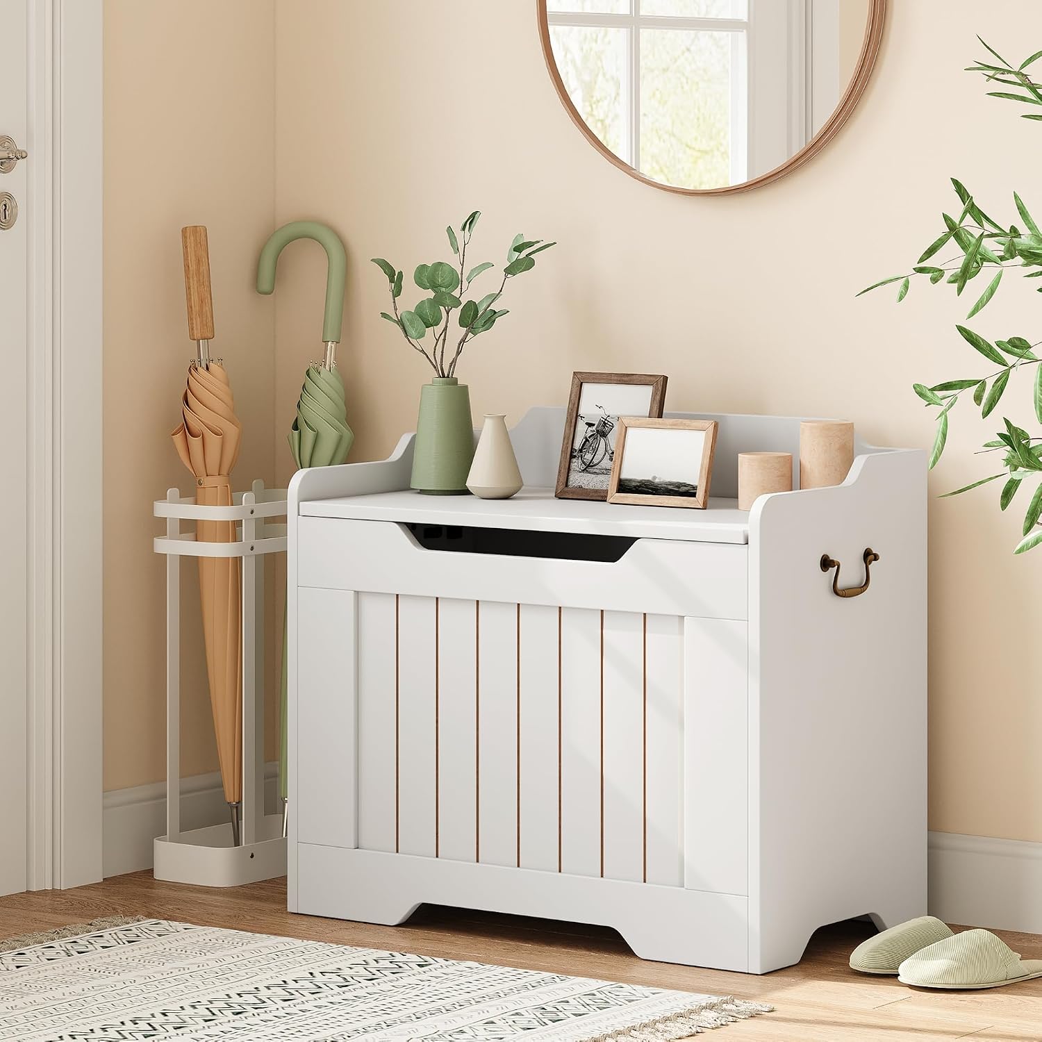 White 24.8" Farmhouse Storage Chest Bench