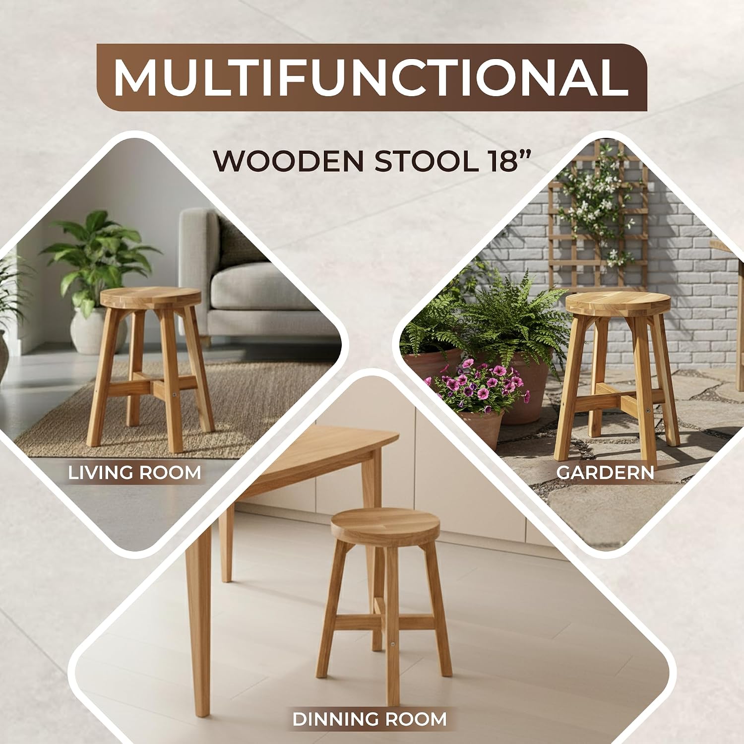 18" Acacia Wood Round Backless Stool