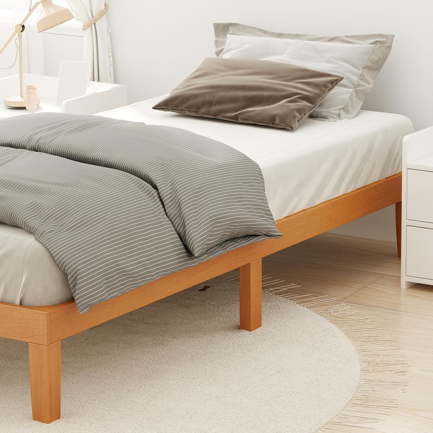 Honey 12" Twin Solid Wood Platform Bed Frame