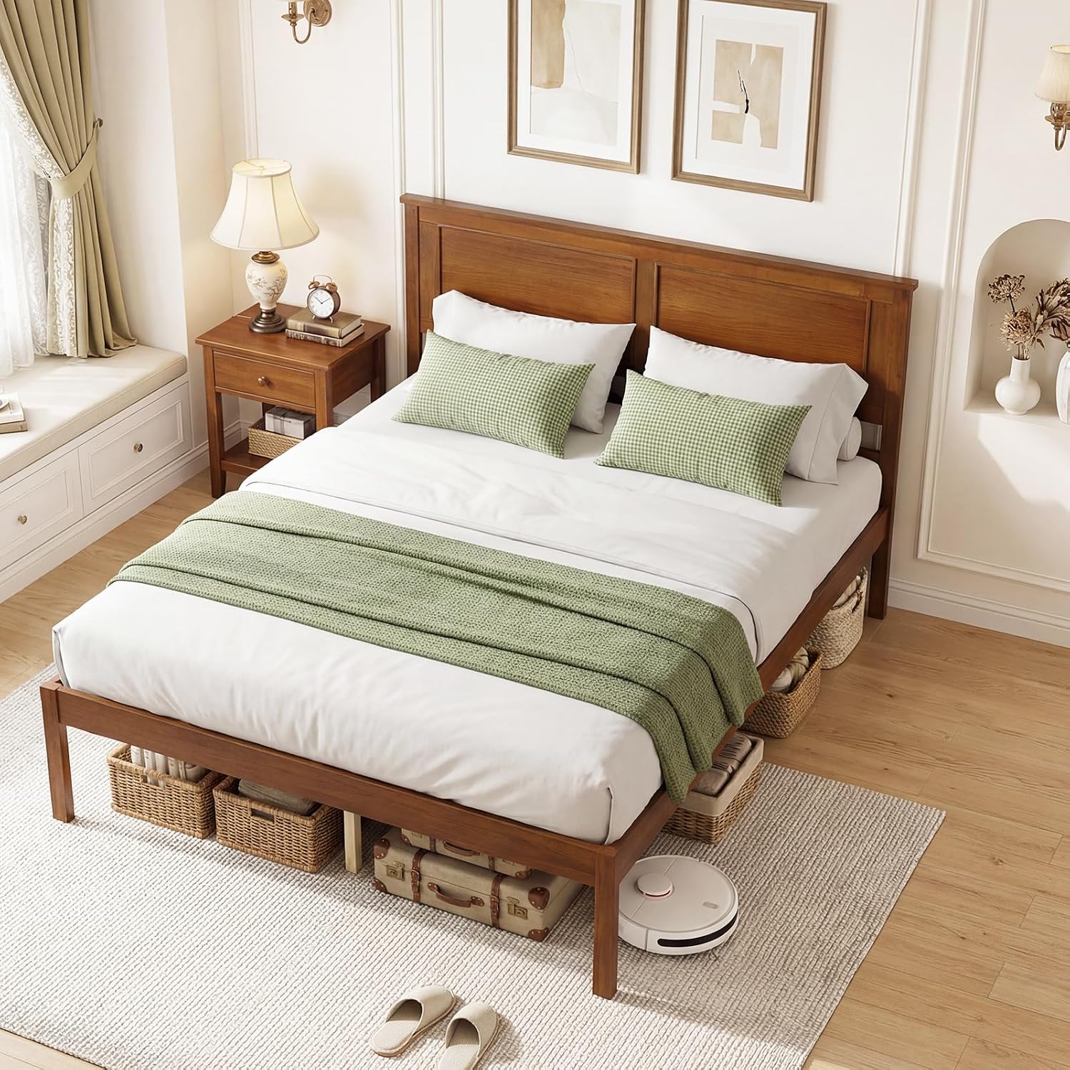 Walnut Full Size Wood Platform Bed Frame