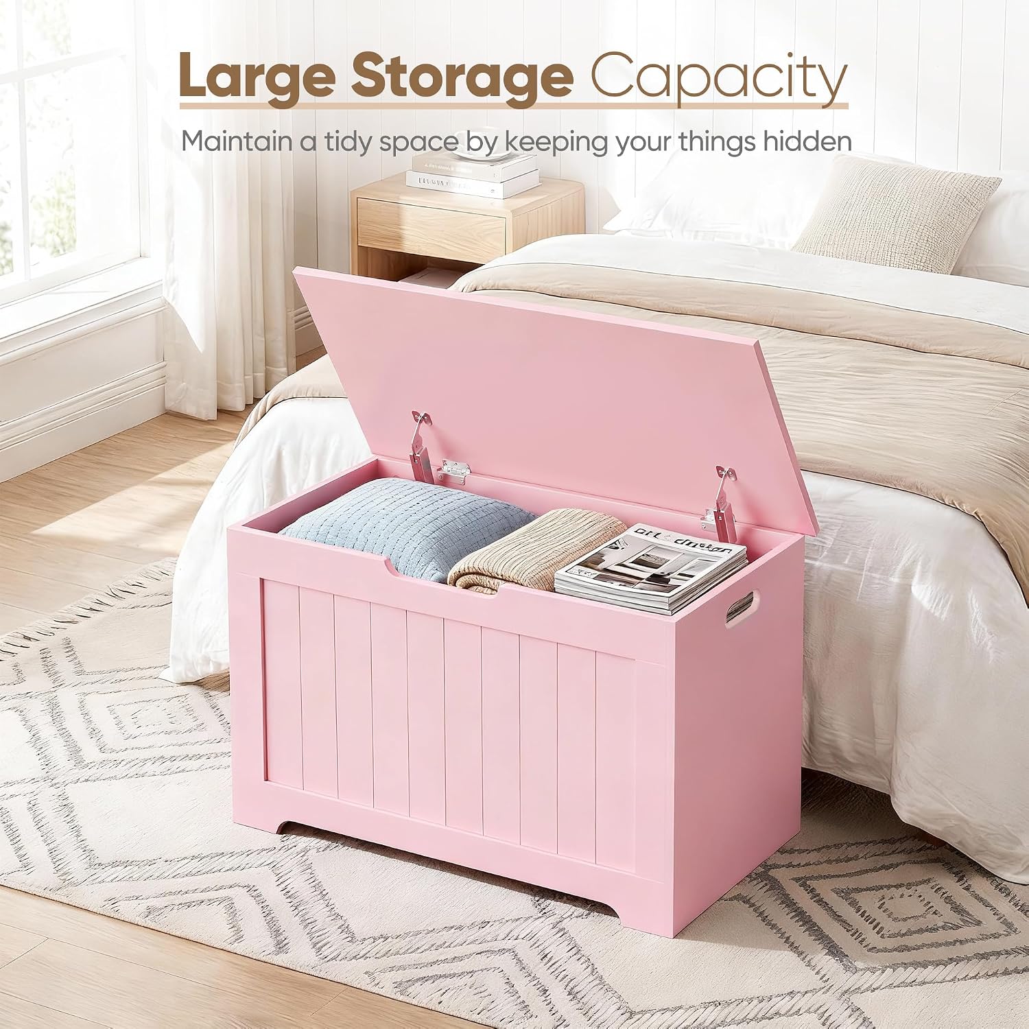 Pink 30" Wooden Entryway Storage Chest Bench
