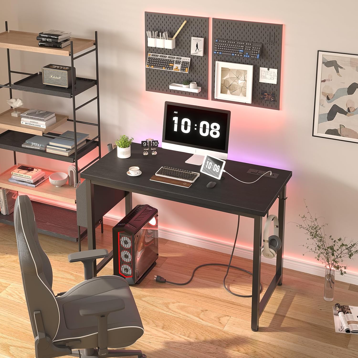 Black 39" Desk With Power Outlet