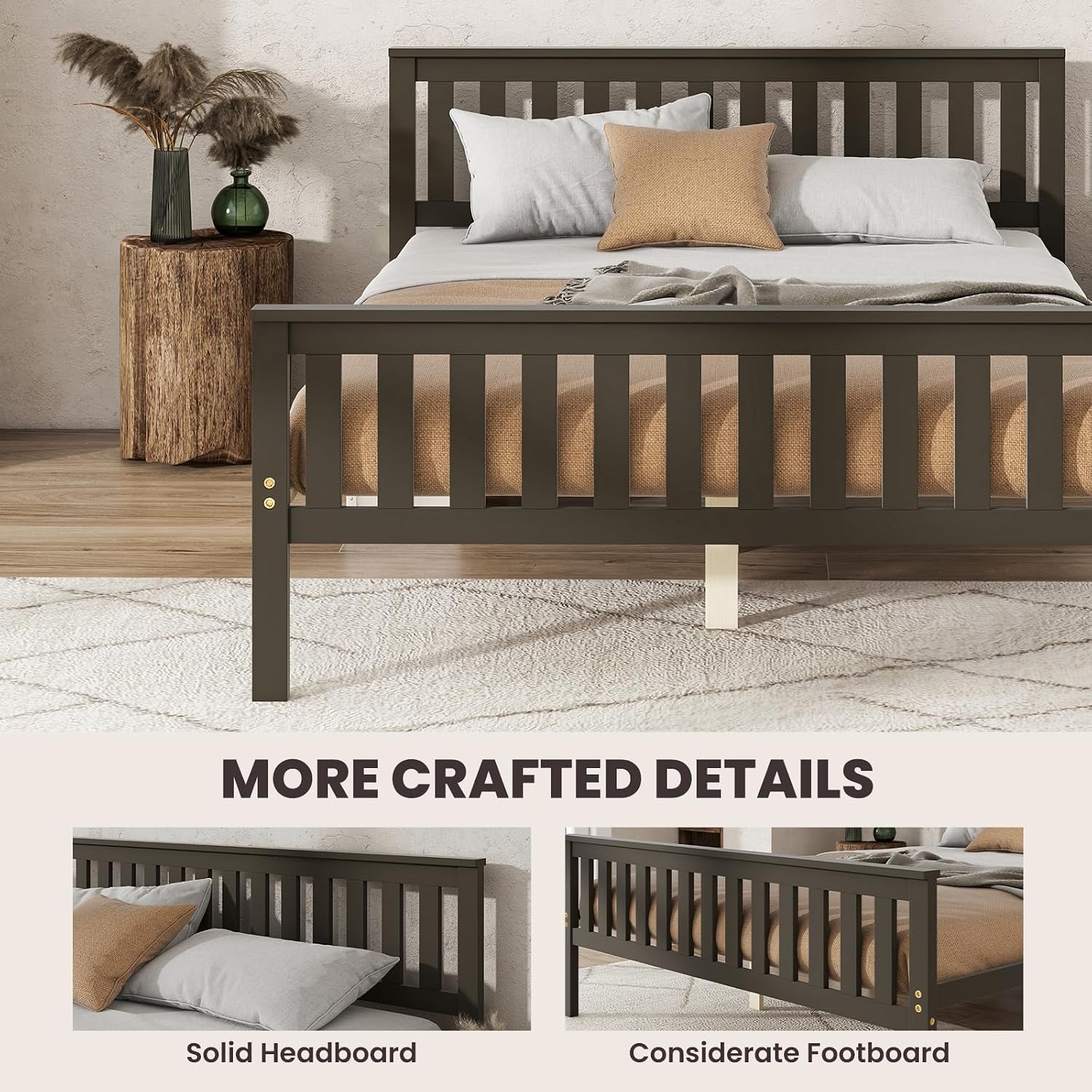 Espresso Full Size Wood Platform Bed Frame