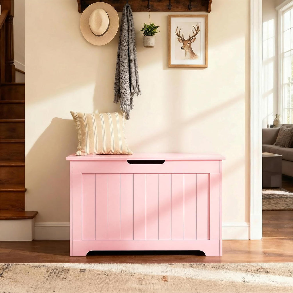 Pink 30" Wooden Entryway Storage Chest Bench