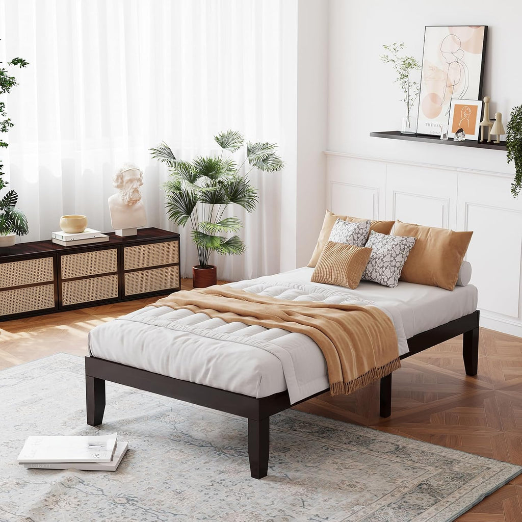 Espresso 14" Twin Wood Platform Bed Frame No Headboard