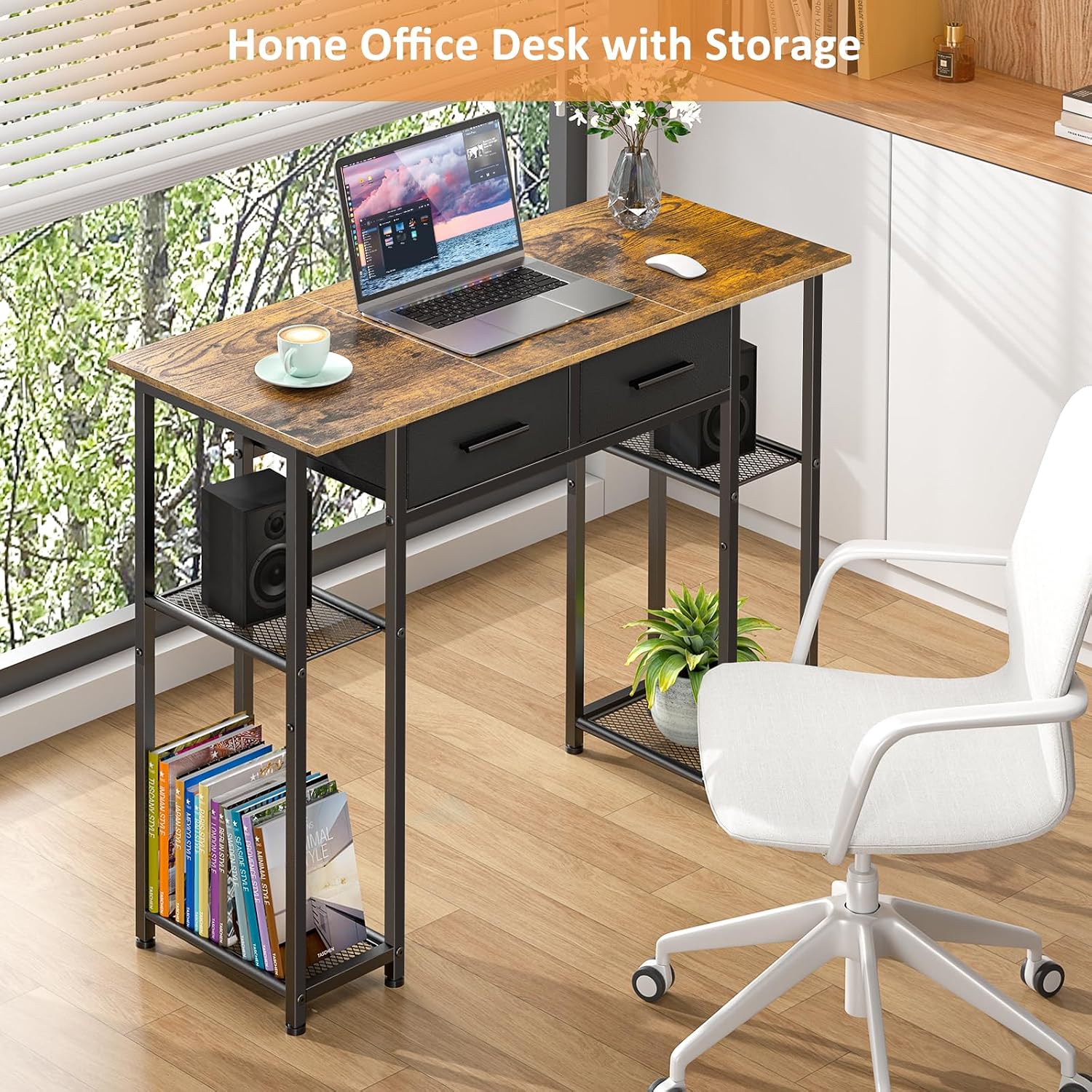 Brown 37.3" Kids Study Vanity Desk