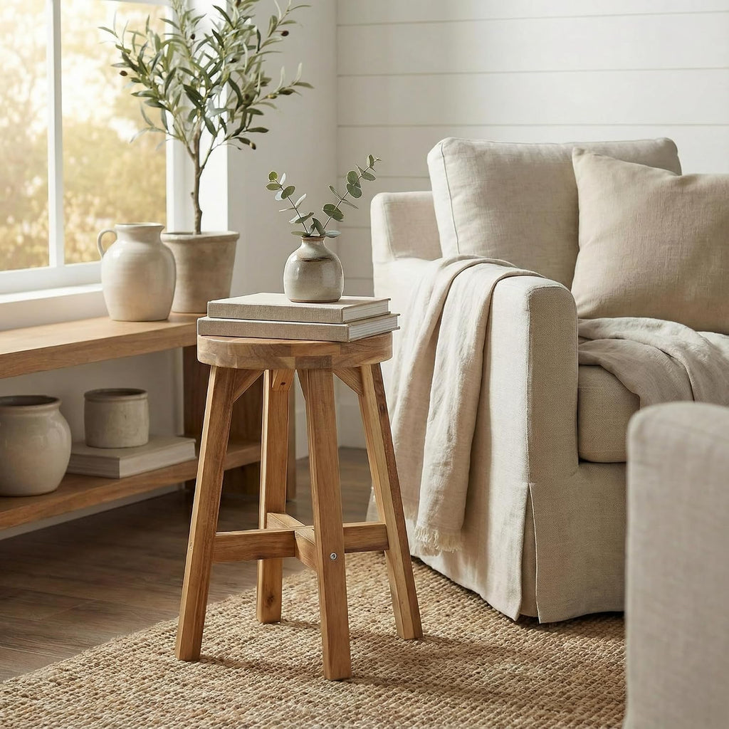 18" Acacia Wood Round Backless Stool