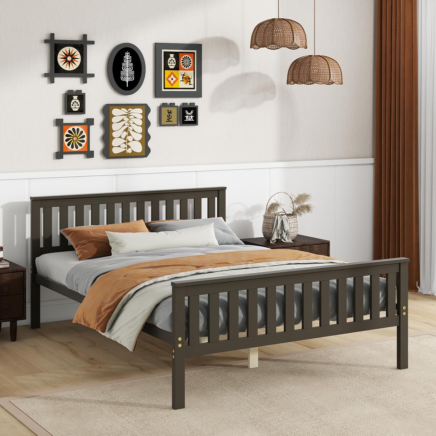 Espresso Full Size Wood Platform Bed Frame