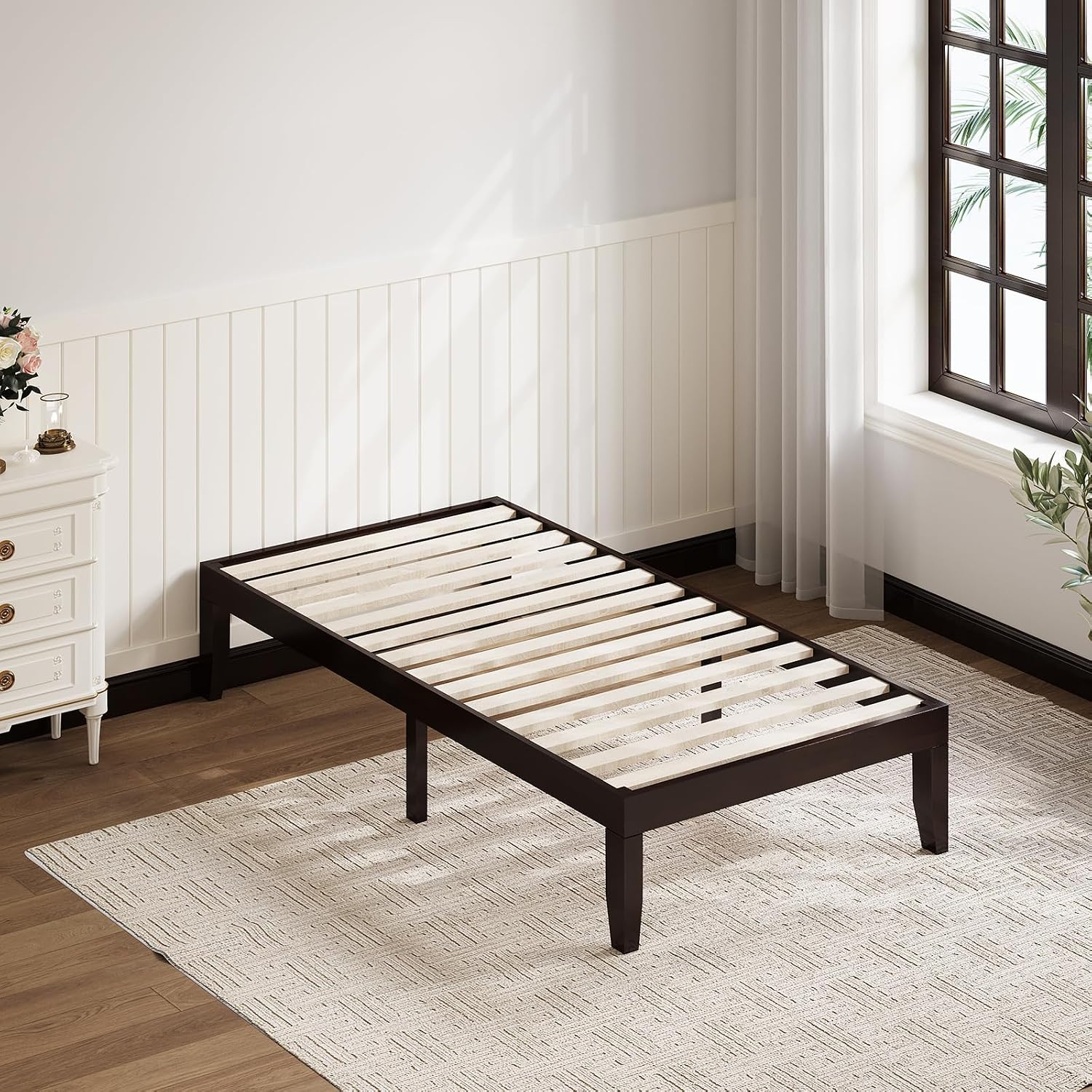 Espresso 14" Twin Wood Platform Bed Frame No Headboard