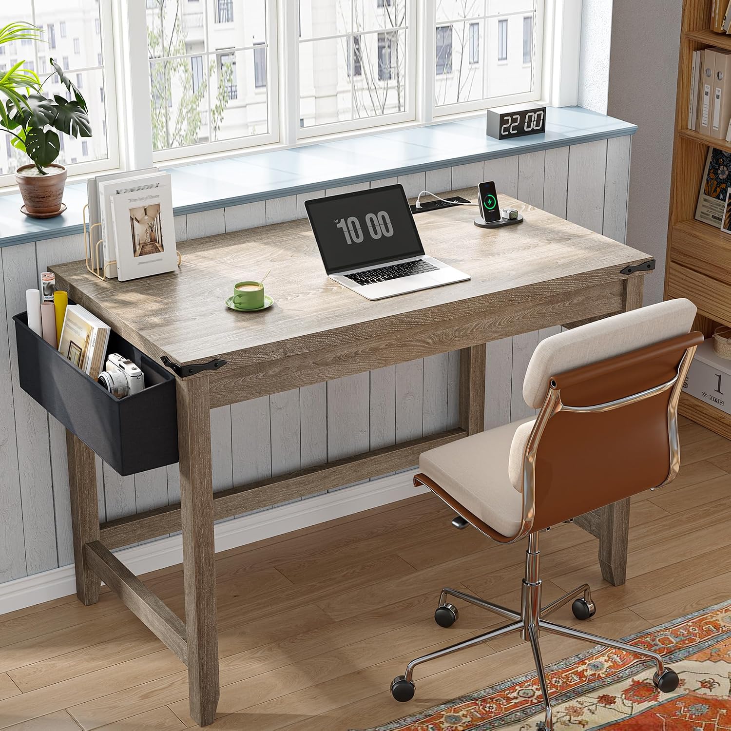 Gray 32" Farmhouse Desk With Power Outlet