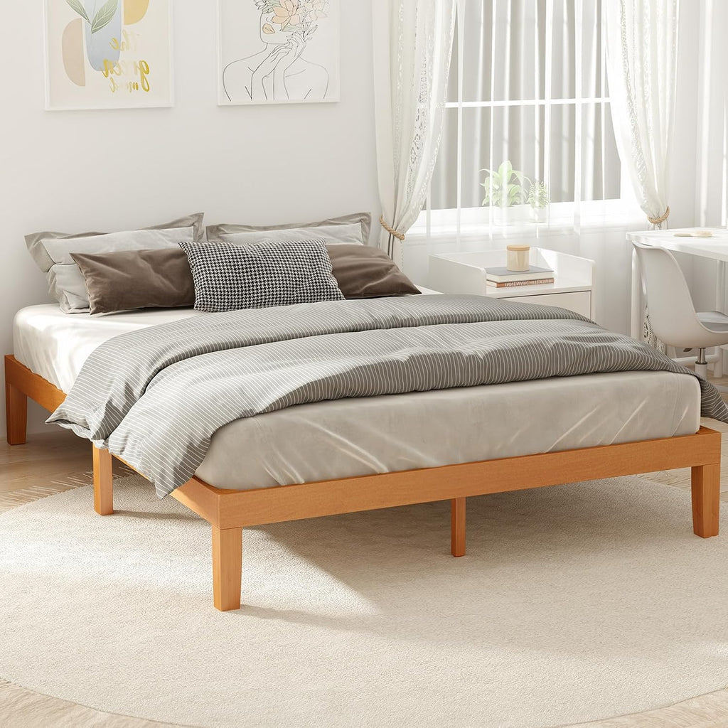 Natural Pine 12" Queen Wood Platform Bed Frame