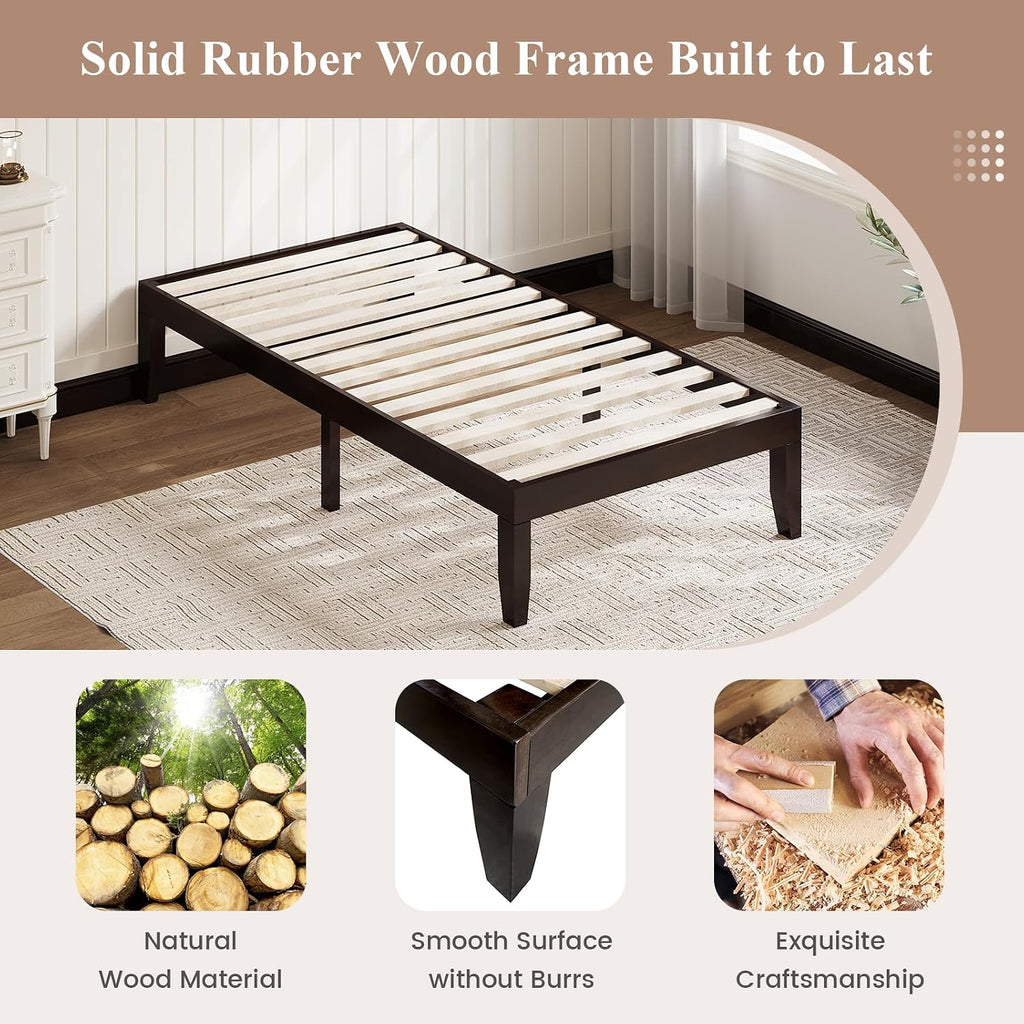 Espresso 14" Twin Wood Platform Bed Frame No Headboard