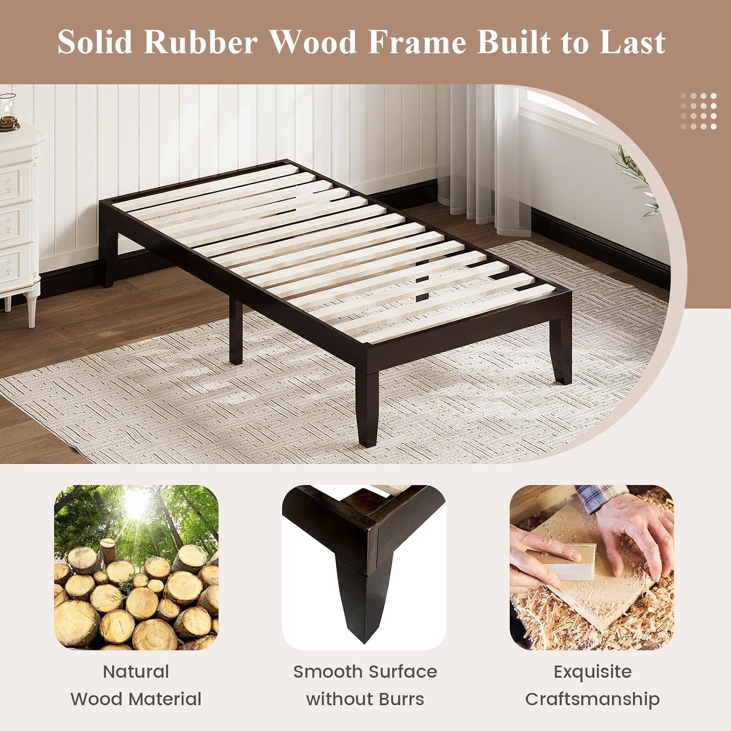 Espresso 14" Twin Wood Platform Bed Frame No Headboard