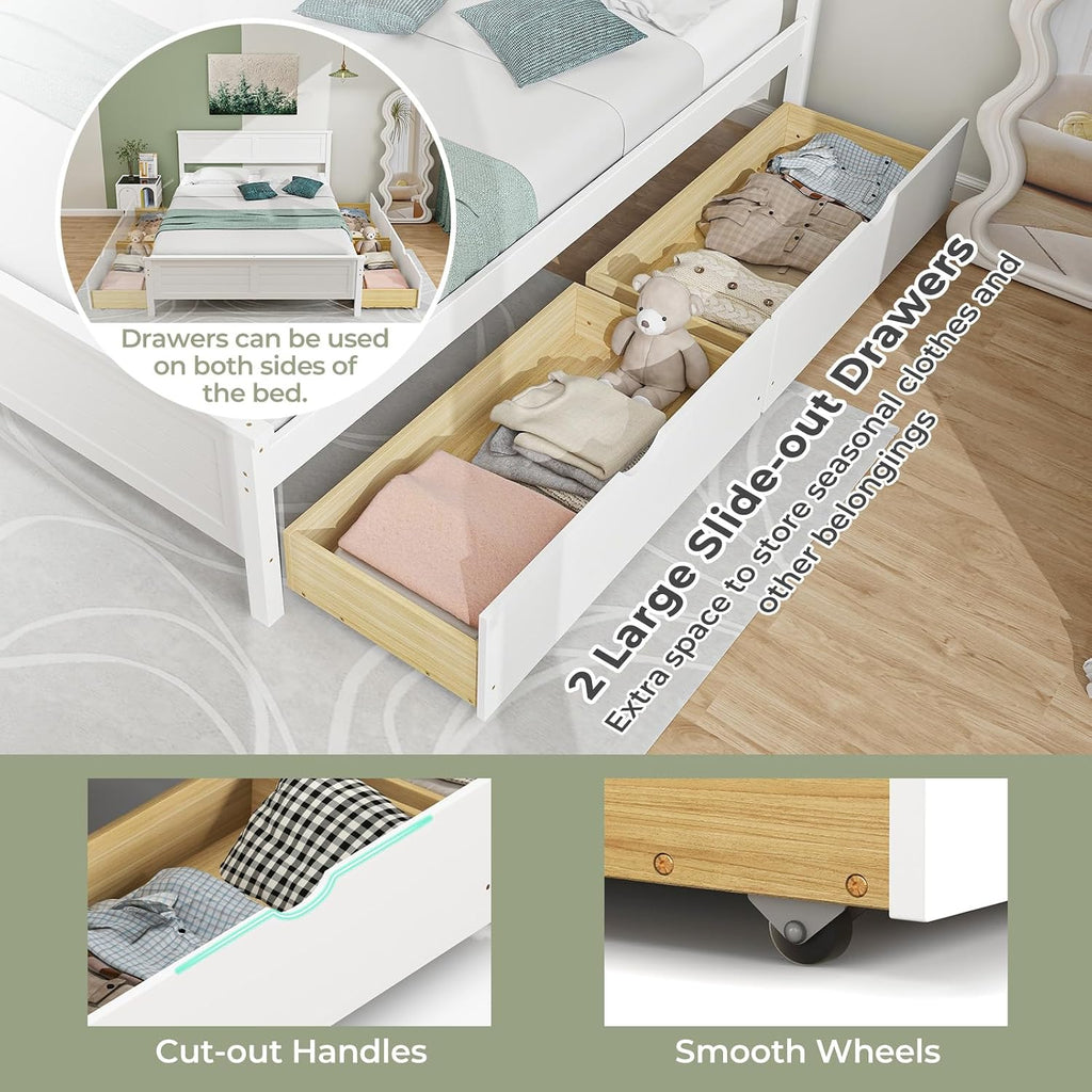 White Full Bed Frame With 2 Storage Drawers