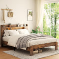 Brown Full Platform Bed Frame With Storage Headboard & LED
