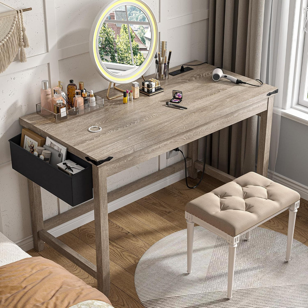 Gray 32" Farmhouse Desk With Power Outlet