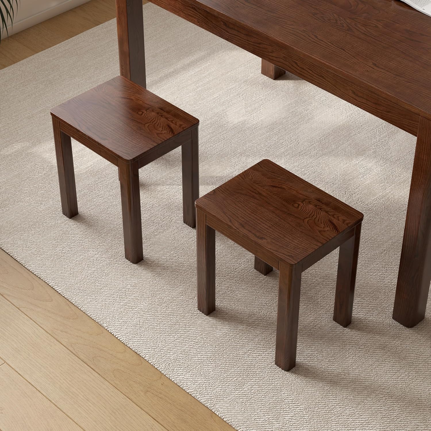 Solid Walnut Wood Vanity Bench Stool No Cushion
