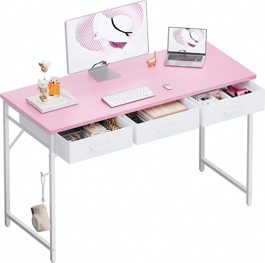 Pink 47" Desk With 3 Drawers