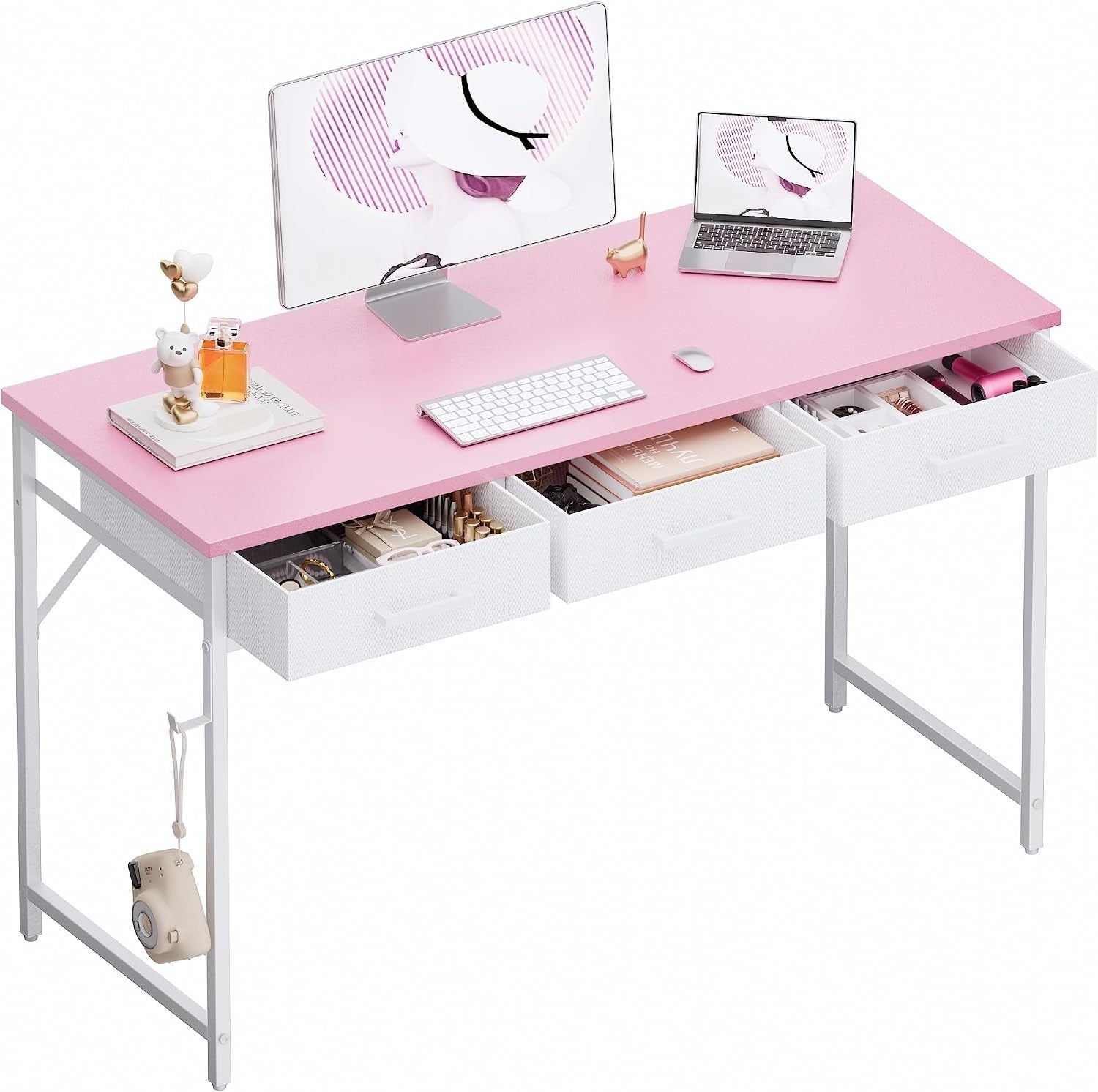 Pink 47" Desk With 3 Drawers