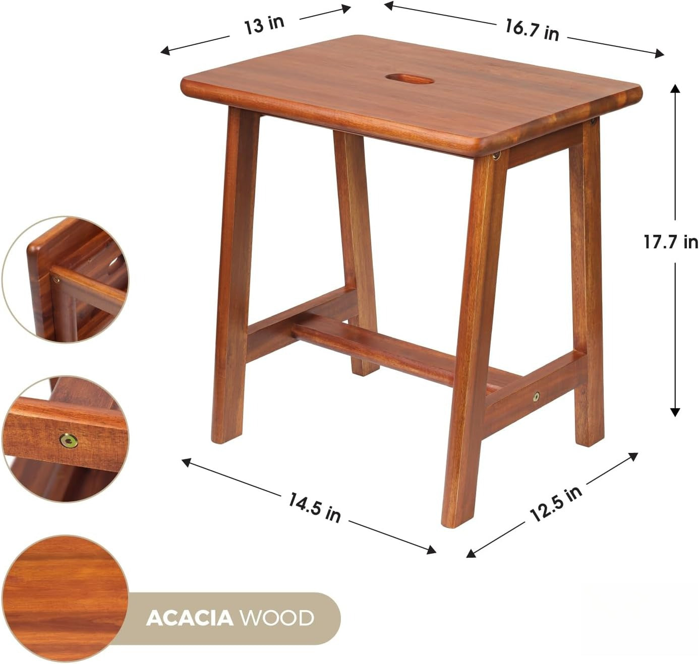 Rectangular Light Brown Acacia Wood Small Bench Stool