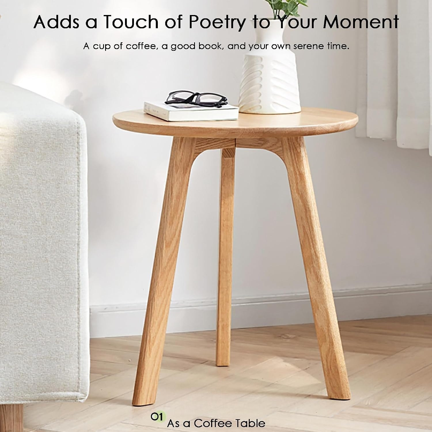Solid Oak Round Accent Side End Table