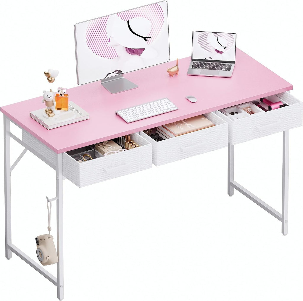 Pink 47" Desk With 3 Drawers